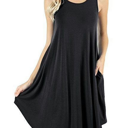 Women's Sleeveless Loose Pockets Dress Casual Swing Dresses