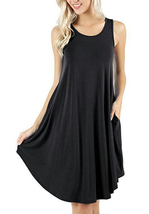 Women's Sleeveless Loose Pockets Dress Casual Swing Dresses