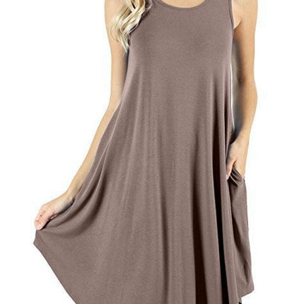 Women's Sleeveless Loose Pockets Dress Casual Swing Dresses