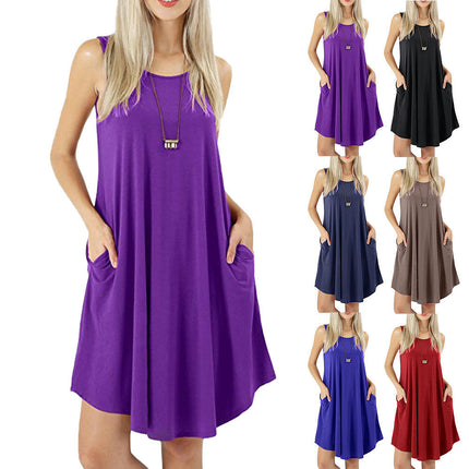 Women's Sleeveless Loose Pockets Dress Casual Swing Dresses