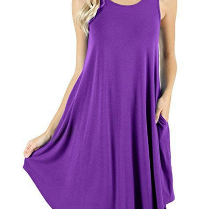 Women's Sleeveless Loose Pockets Dress Casual Swing Dresses