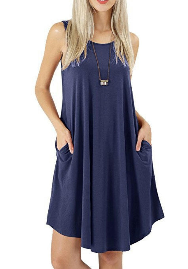 Women's Sleeveless Loose Pockets Dress Casual Swing Dresses