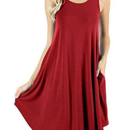 Women's Sleeveless Loose Pockets Dress Casual Swing Dresses