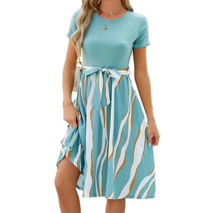 Women's Summer Dresses Round Neck Short Sleeve Flowy Midi Dress