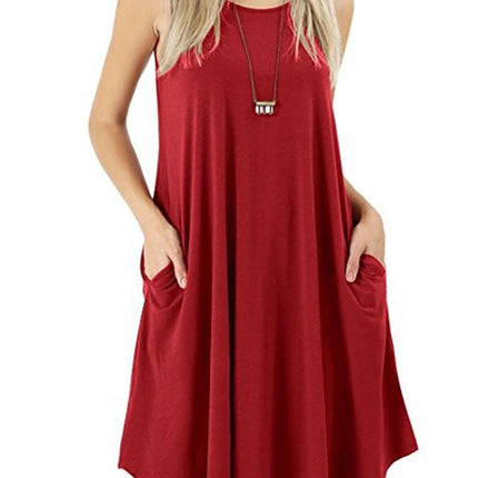 Women's Sleeveless Loose Pockets Dress Casual Swing Dresses