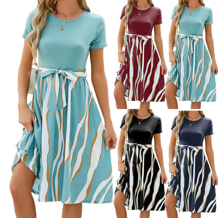 Women's Summer Dresses Round Neck Short Sleeve Flowy Midi Dress