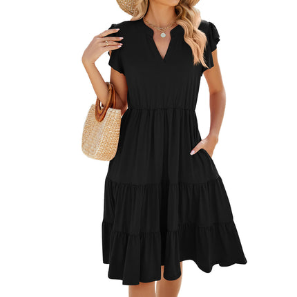 Women's Summer Dresses Short Sleeves Ruffle Sleeve V Neck Flowy Mini Dress