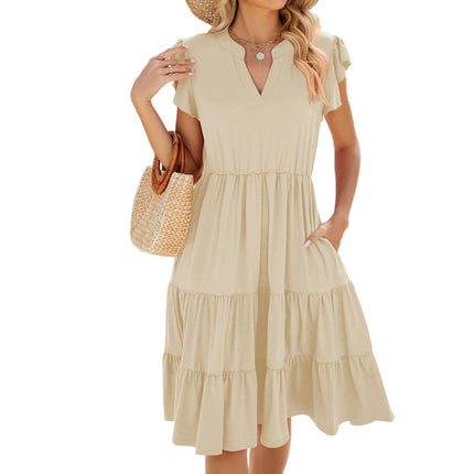 Women's Summer Dresses Short Sleeves Ruffle Sleeve V Neck Flowy Mini Dress