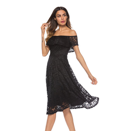 Women's Summer Off Shoulder Lace Dress Short Sleeve Flowy Dresses