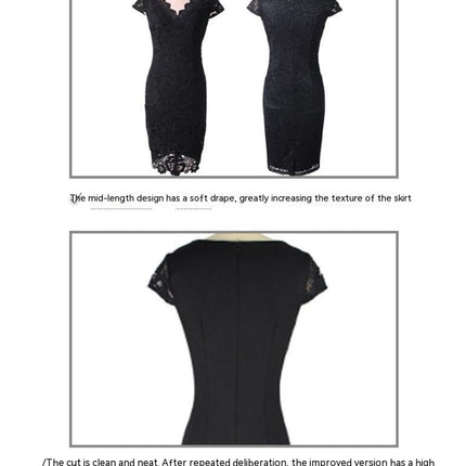 Women's V Neck Lace Short Sleeve Bodycon Pencil Dress