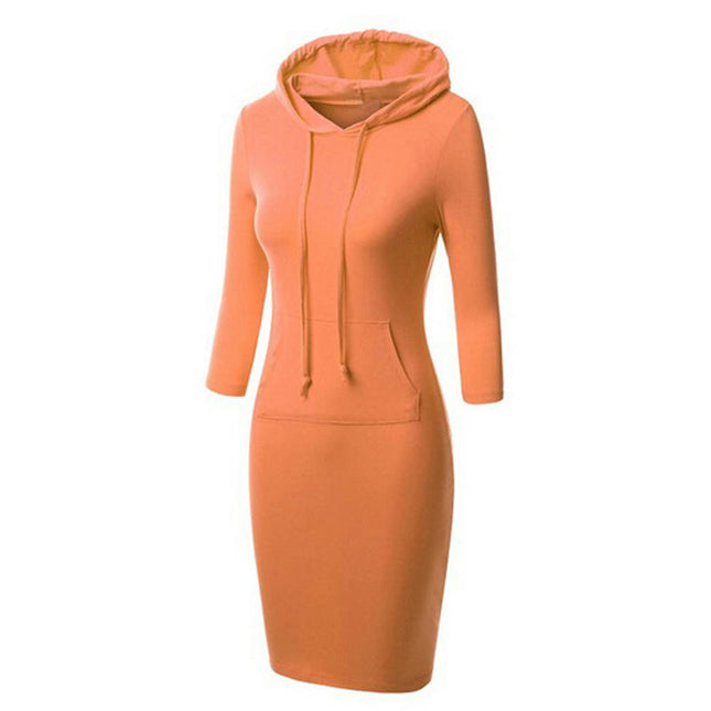 Women's Hoodie Dress Fitted Knee Length Dress with Pocket