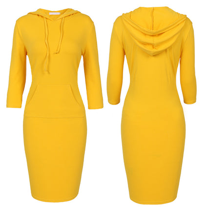 Women's Hoodie Dress Fitted Knee Length Dress with Pocket 1