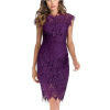 Women's Sleeveless Lace Floral Elegant Cocktail Dress Crew Neck Knee Length