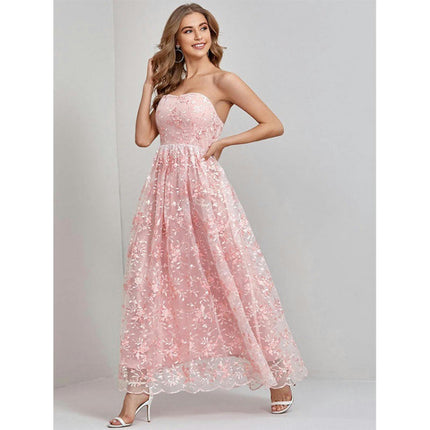 Women's Off The Shoulder Sleeveless Dress A-line Floral Lace Dresses