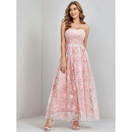 Women's Off The Shoulder Sleeveless Dress A-line Floral Lace Dresses