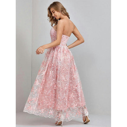 Women's Off The Shoulder Sleeveless Dress A-line Floral Lace Dresses