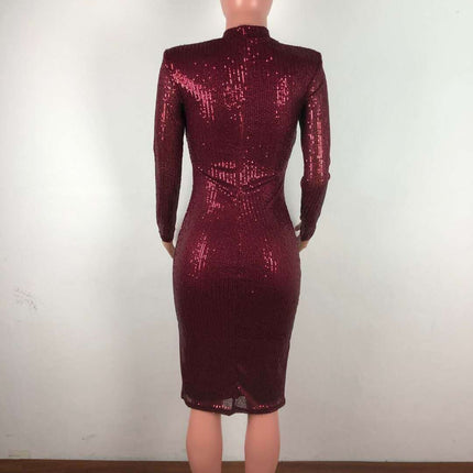 Sequins Bodycon Dress Women's Long Sleeve Mini Dress