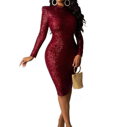 Sequins Bodycon Dress Women's Long Sleeve Mini Dress