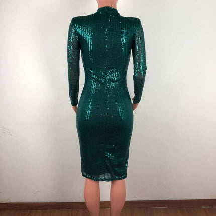 Sequins Bodycon Dress Women's Long Sleeve Mini Dress