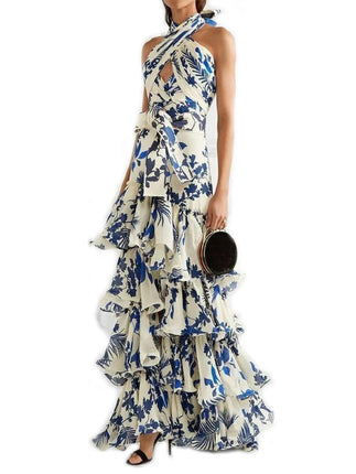 Women's Summer Dress Sleeveless Layered Ruffles Boho Flowy Maxi Dress