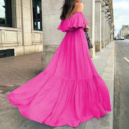 Women's Summer Off The Shoulder Maxi Dress Ruffle Boho Dress