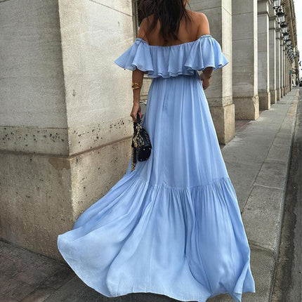 Women's Summer Off The Shoulder Maxi Dress Ruffle Boho Dress