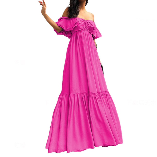 Women's Summer Off The Shoulder Maxi Dress Ruffle Boho Dress