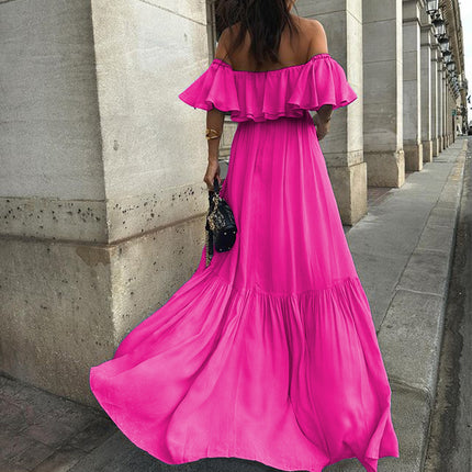 Women's Summer Off The Shoulder Maxi Dress Ruffle Boho Dress