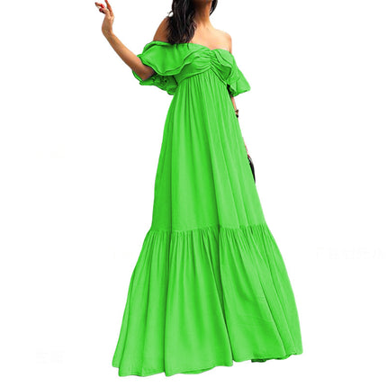 Women's Summer Off The Shoulder Maxi Dress Ruffle Boho Dress