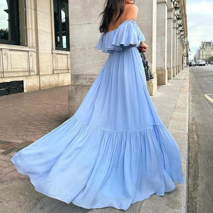 Women's Summer Off The Shoulder Maxi Dress Ruffle Boho Dress