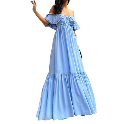 Women's Summer Off The Shoulder Maxi Dress Ruffle Boho Dress