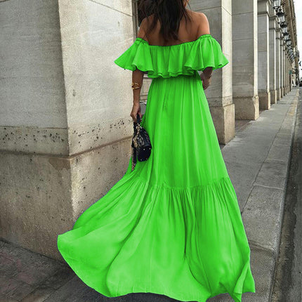 Women's Summer Off The Shoulder Maxi Dress Ruffle Boho Dress