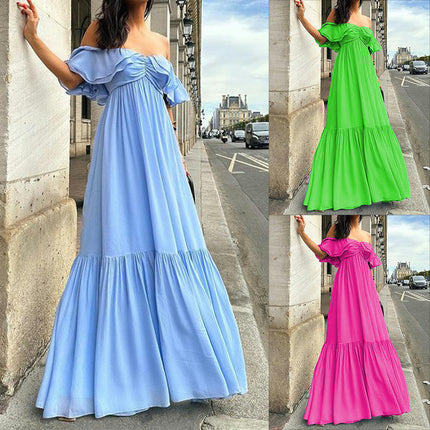 Women's Summer Off The Shoulder Maxi Dress Ruffle Boho Dress