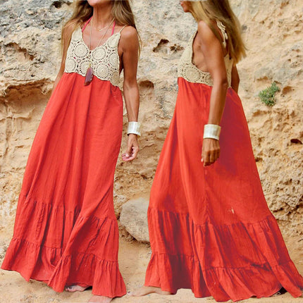 Women's Summer Maxi Dress V-Neck Sleeveless Spaghetti Strap Maxi Dress