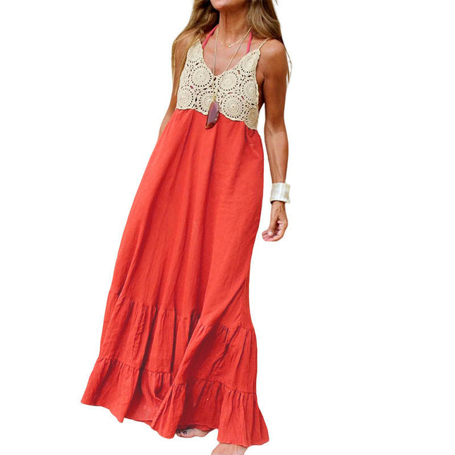 Women's Summer Maxi Dress V-Neck Sleeveless Spaghetti Strap Maxi Dress