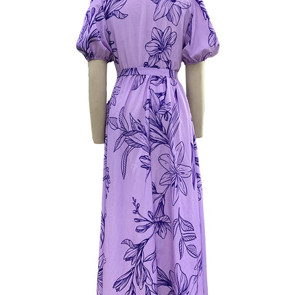 Women's Summer Boho Floral Print V-Neck Short Sleeve Maxi Dress