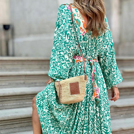 Women V Neck Maxi Dress Long Sleeve Flowy Long Dress