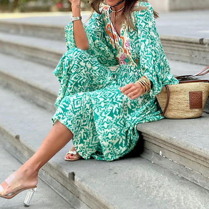 Women V Neck Maxi Dress Long Sleeve Flowy Long Dress