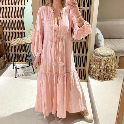 Women's Fall Maxi Dress Long Sleeve V Neck A Line Flowy Dresses