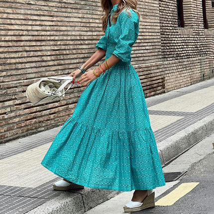 Women Floral Maxi Dress Flowy V Neck Short Sleeve Beach Long Dress