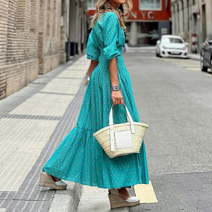 Women Floral Maxi Dress Flowy V Neck Short Sleeve Beach Long Dress