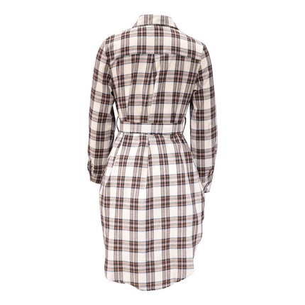 Women Long Sleeve Plaid Pattern Tunic Tops Shirt Casual Dress