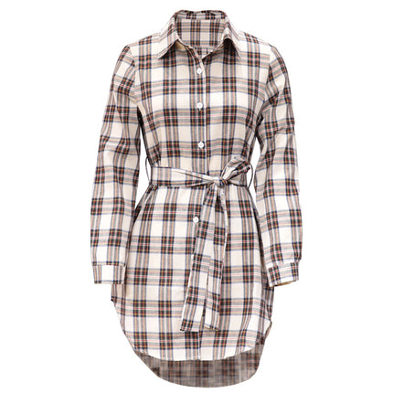 Women Long Sleeve Plaid Pattern Tunic Tops Shirt Casual Dress