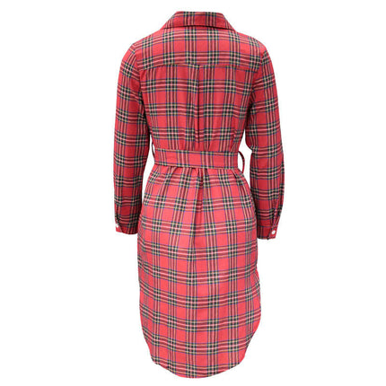 Women Long Sleeve Plaid Pattern Tunic Tops Shirt Casual Dress