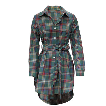 Women Long Sleeve Plaid Pattern Tunic Tops Shirt Casual Dress