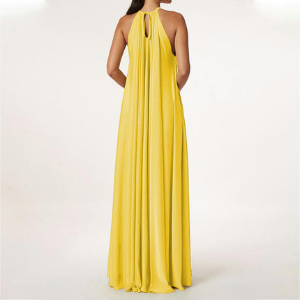 Women's V Neck Dress Halter Neck Flowy Maxi Summer Dresses