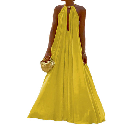 Women's V Neck Dress Halter Neck Flowy Maxi Summer Dresses