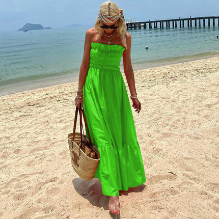 Women's Summer Bohemian Sleeveless Off Shoulder Flowy A Line Beach Maxi Dress