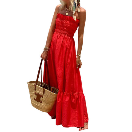 Women's Summer Bohemian Sleeveless Off Shoulder Flowy A Line Beach Maxi Dress