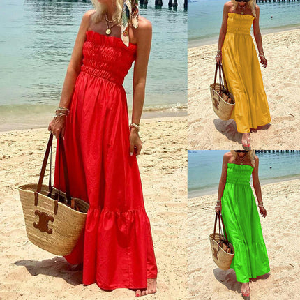 Women's Summer Bohemian Sleeveless Off Shoulder Flowy A Line Beach Maxi Dress